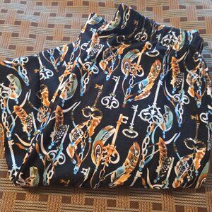 New Mix Skeleton Key/Feathers Print Leggings One Size